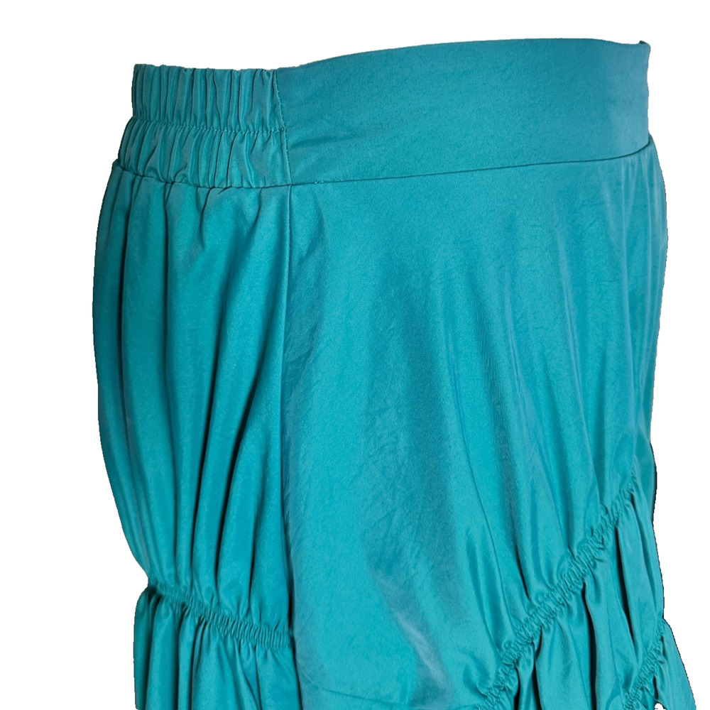 Teal Green Nylon Gathered Pull On Peasant Boho Maxi Skirt Small - Picture 7 of 7